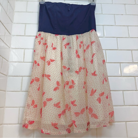 🍓Judith March Mini Dress Sweetheart strapless 3-D flower Blue Red Cream Medium - Picture 6 of 11